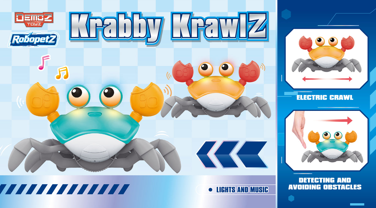 Demoz Robopetz Krabby Krawlz Interactive Crawling Crab Toy with Lights & Music Assorted Colours