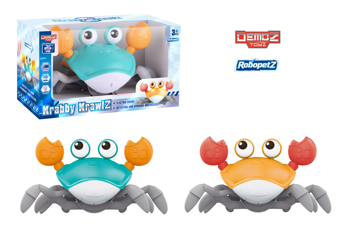 Demoz Robopetz Krabby Krawlz Interactive Crawling Crab Toy with Lights & Music Assorted Colours