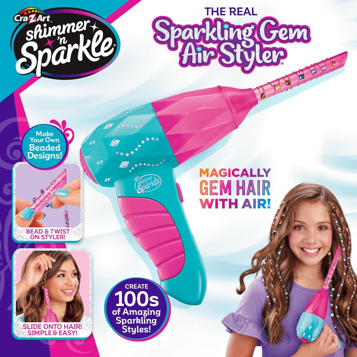 Shimmer N Sparkle Gem Air Styler - Hair Styling & Gem Decorating Kit for Kids
