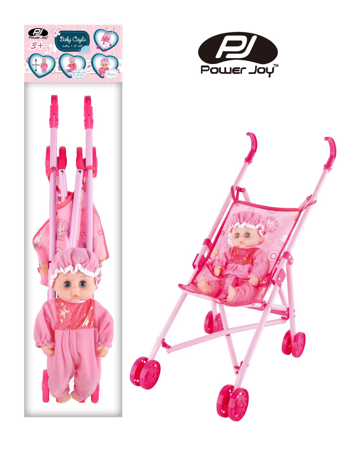 Power Joy Baby Cayla Doll with Trolley - Pretend Play Baby Doll Toy for Kids