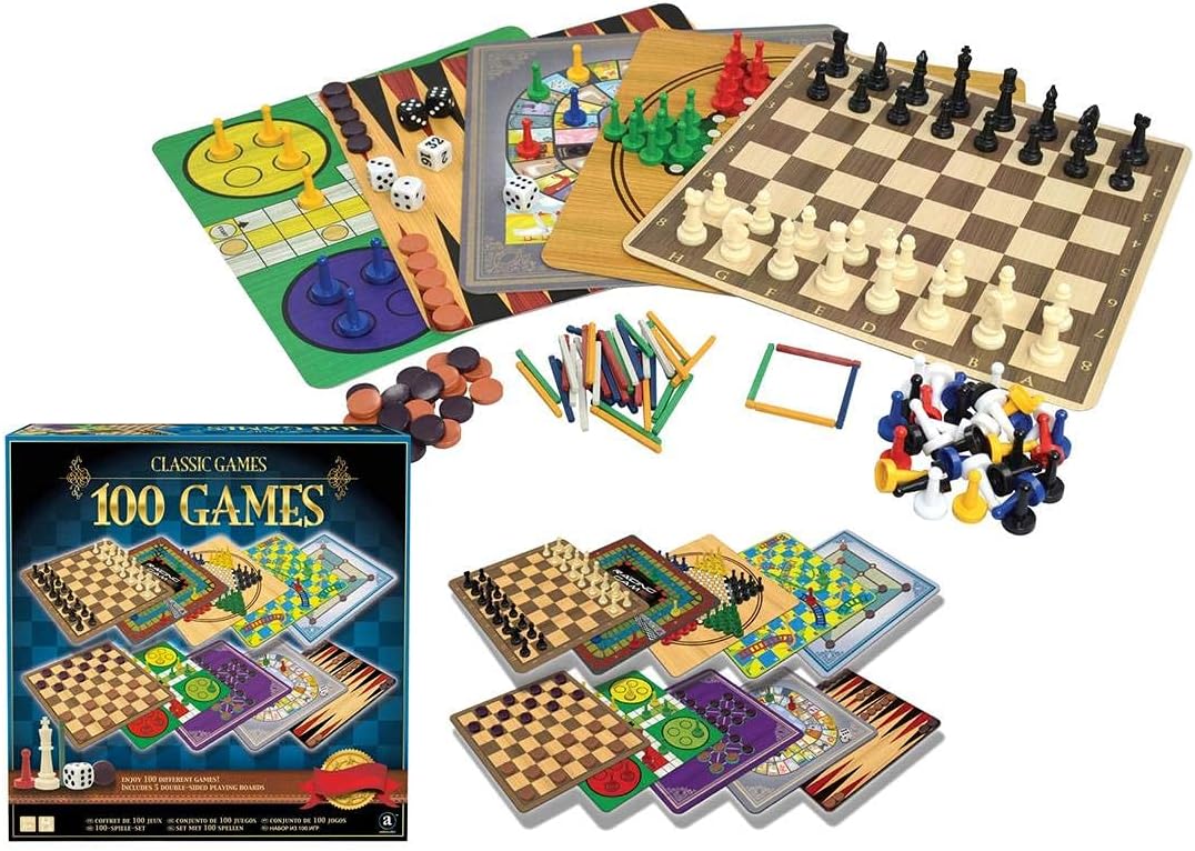 100 Classic Board Games Set for Kids & Adults - Family Game Collection