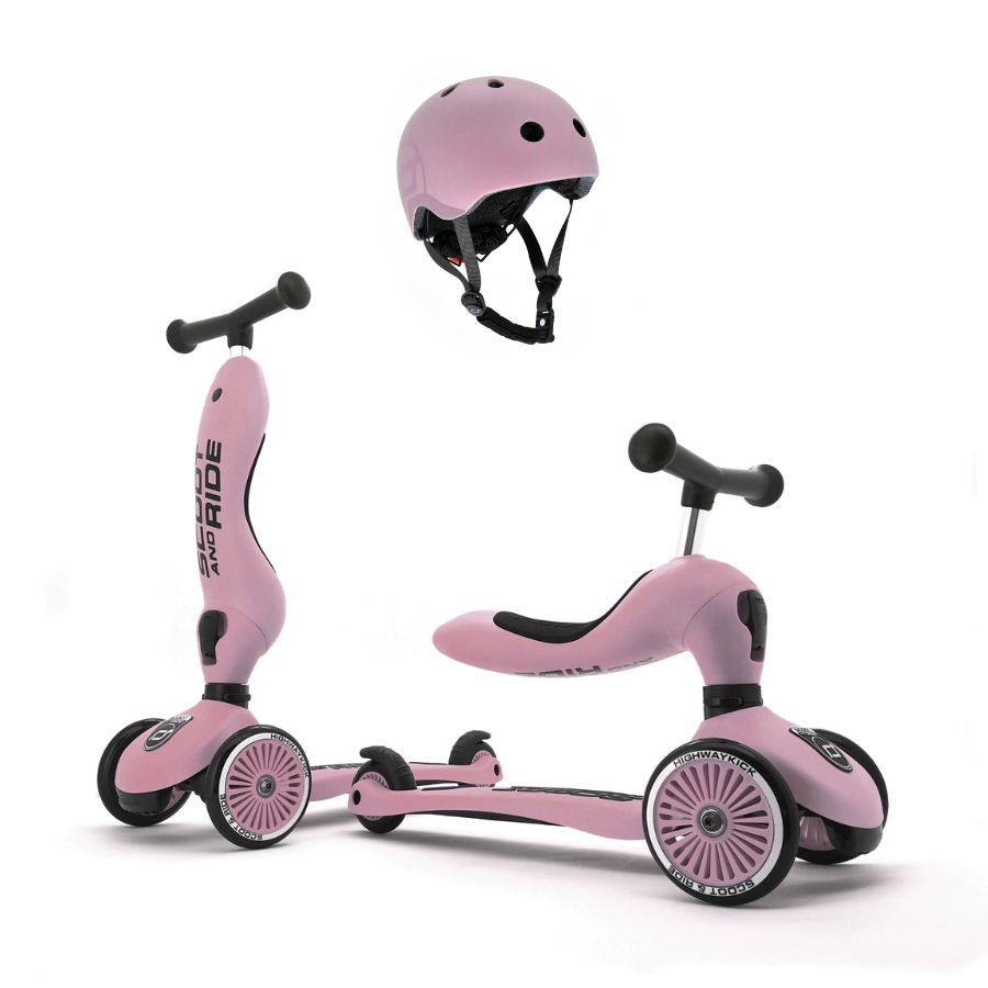 Scoot & Ride 2-in-1 Highwaykick 1 & Helmet S-M Rose Bundle