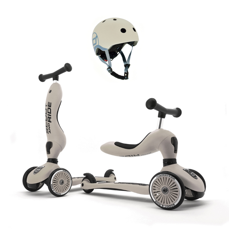 Scoot & Ride 2-in-1 Highwaykick 1 & Helmet XXS-S Ash Bundle