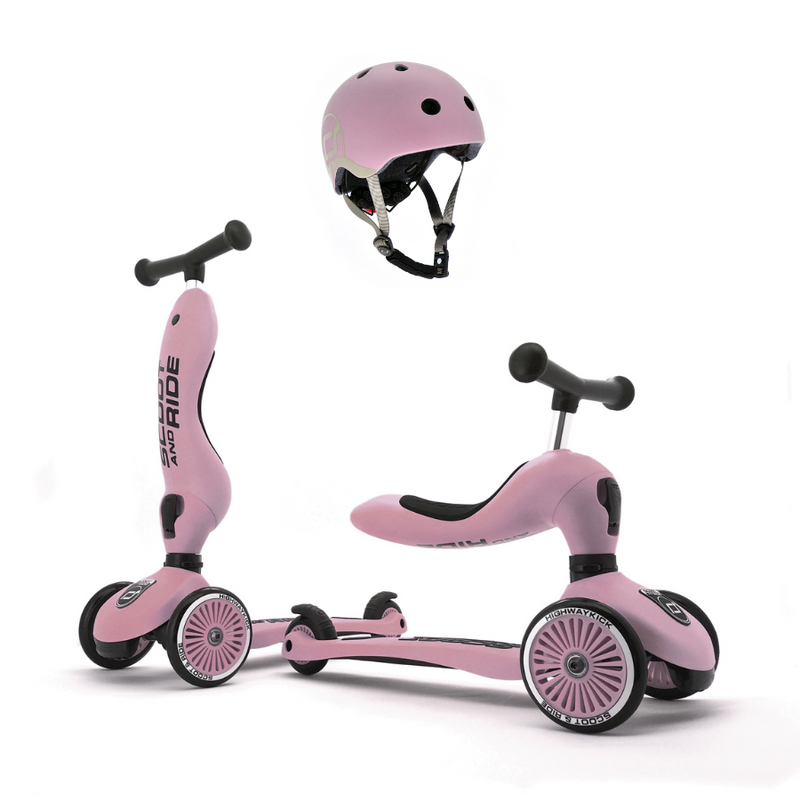 Scoot & Ride 2-in-1 Highwaykick 1 & Helmet XXS-S Rose Bundle