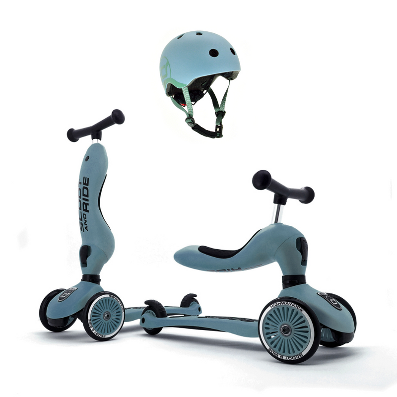 Scoot & Ride 2-in-1 Highwaykick 1 & Helmet XXS-S Steel Bundle
