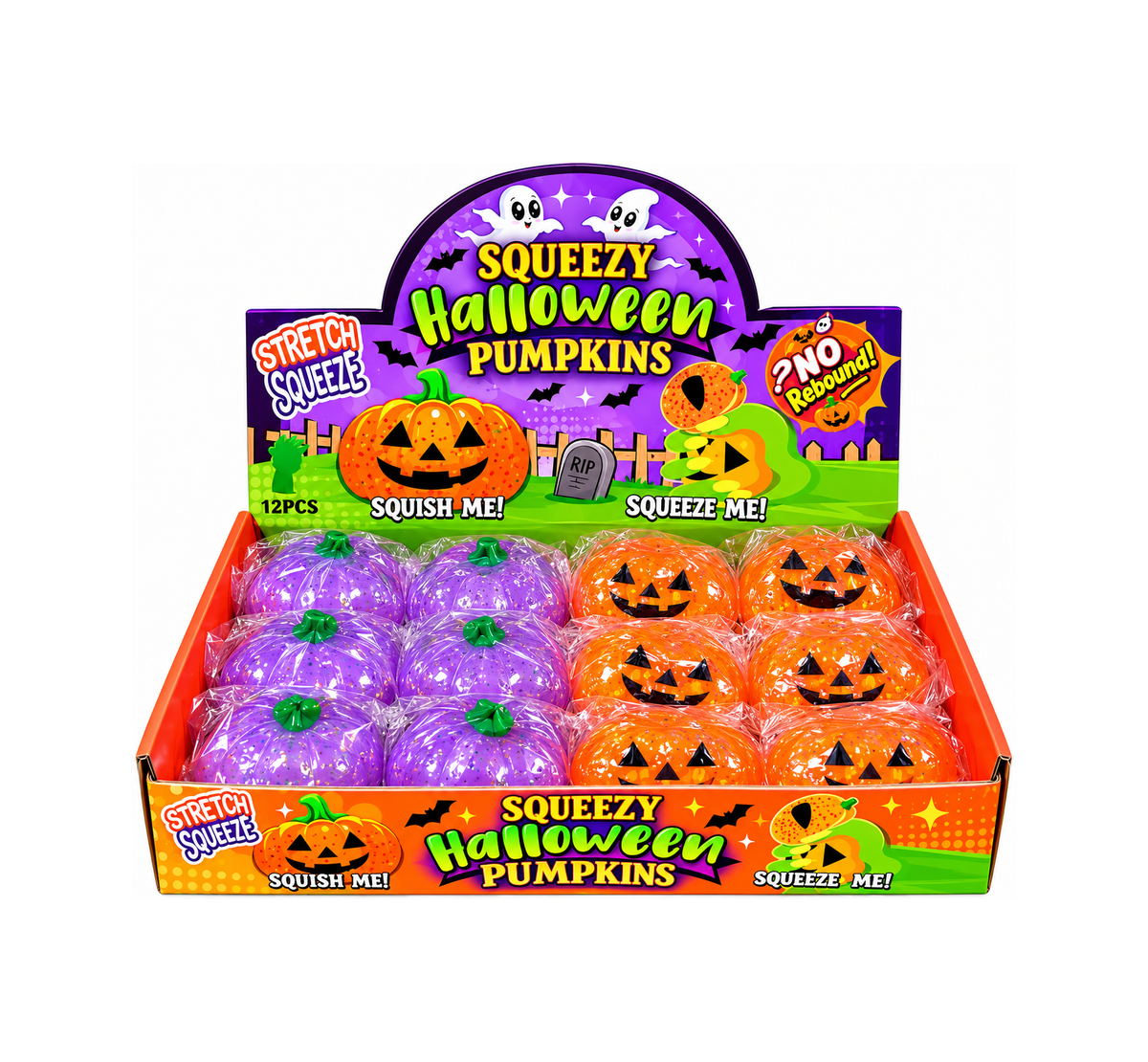 Squishy Halloween Pumpkin Sensory Stress Relief Toy - Assorted Colours (Random selection)