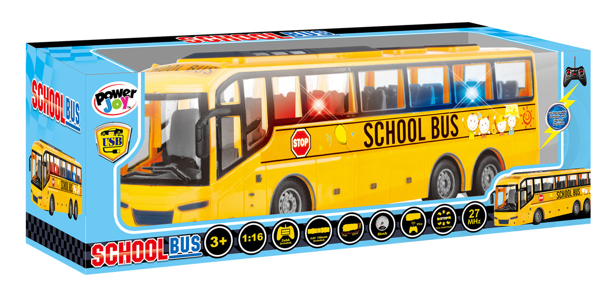 Power Joy RC School Bus with Lights Remote Control Toy Bus for Kids