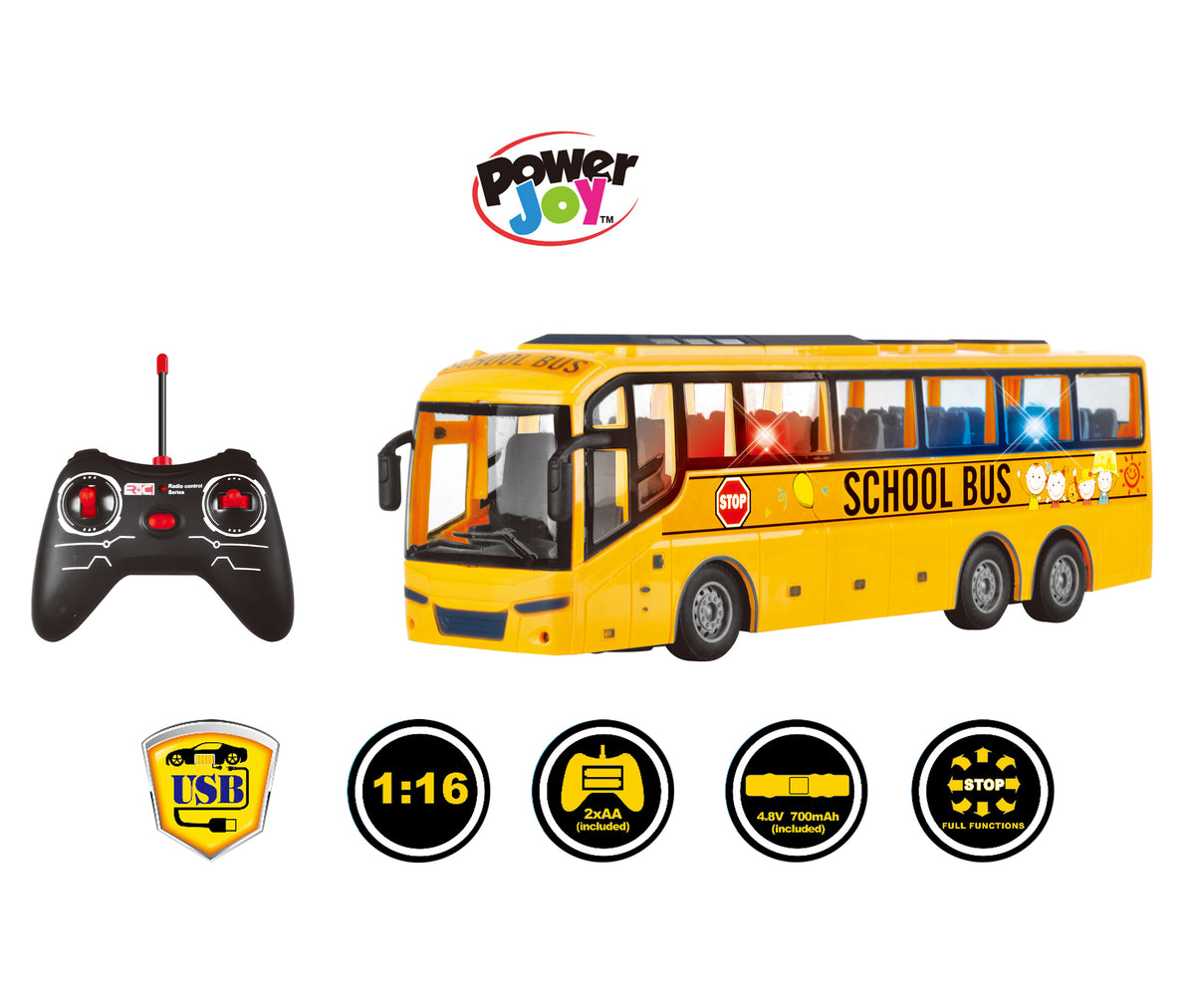 Power Joy RC School Bus with Lights Remote Control Toy Bus for Kids
