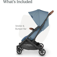 UPPAbaby Minu V2 Stroller Charlotte Coastal Blue Mélange Carbon Frame Saddle Leather