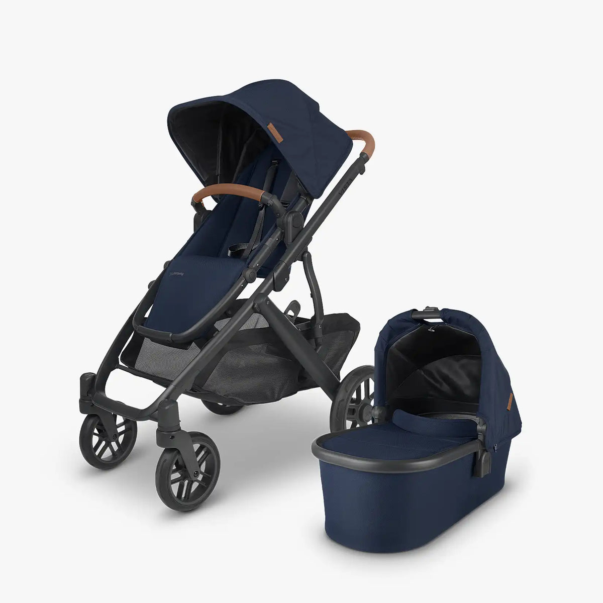 UPPAbaby Vista V2 Stroller Noa Navy Carbon Frame Saddle Leather