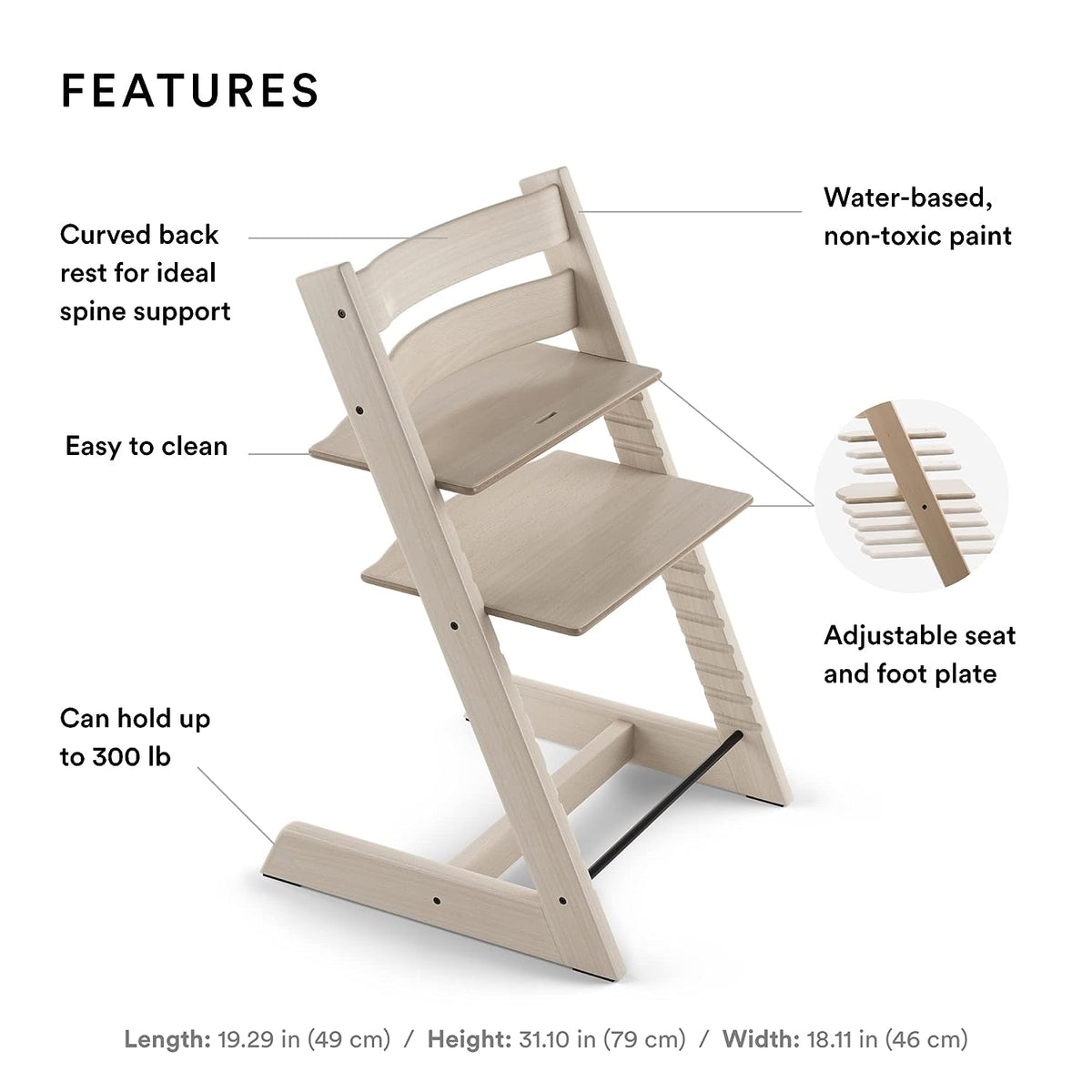 Stokke Tripp Trapp Chair Whitewash Adjustable Wooden High Chair