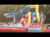 Happy Hop Shark Cave Adventure Inflatable Water Slide Park with Climbing Wall and Water Cannon - 520x390x324cm