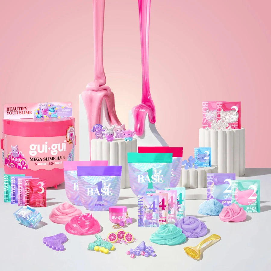 Gui Gui Mega Slime Haul 5-Piece Slime Kit with 50 Mix-In Elements for Kids Creative Sensory Play