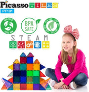 PicassoTiles 101-Piece Magnetic 3D Building Blocks Set for Kids