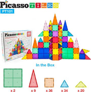 PicassoTiles 101-Piece Magnetic 3D Building Blocks Set for Kids
