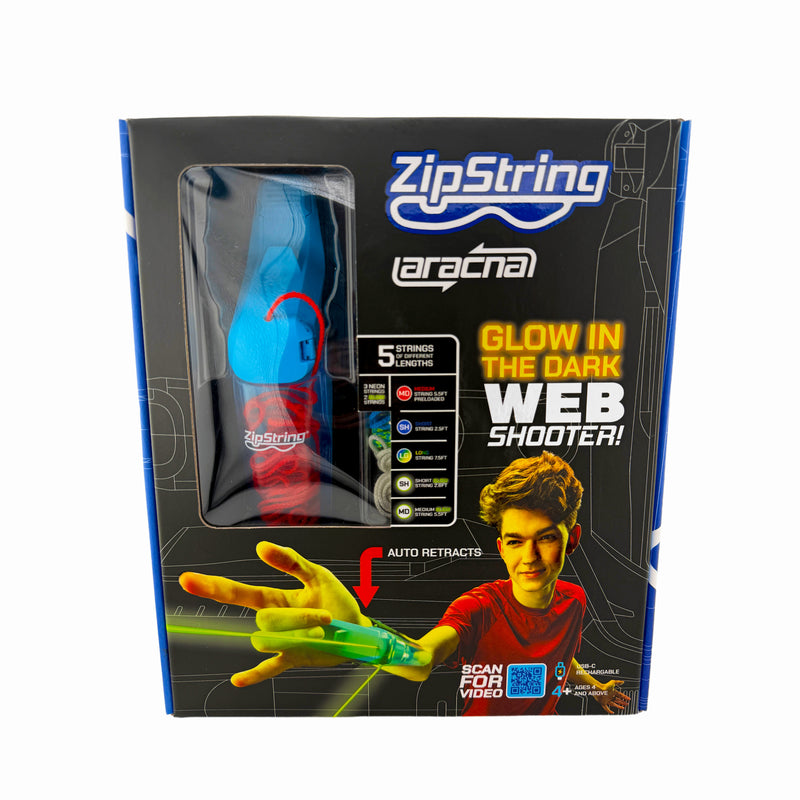 ZipString Aracna USB-C Rechargeable Glow-in-the-Dark Webshooter with Continuous String - High-Speed Trick & Stunt Toy for Kids, Teens & Adults