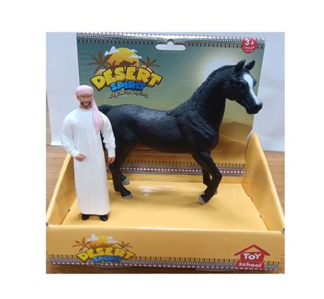 Toy School Desert Spirit Horse Black Arabian With Arab Man